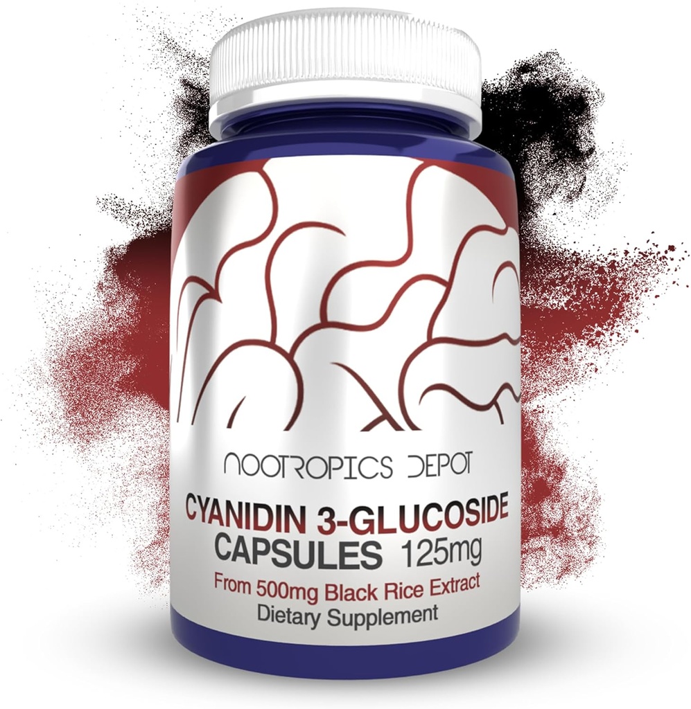 Nootropics Depot Cyanidin 3-グルコシドカプセル | 125mg | 60カウント | ブラックライスエキス | C3G | オリザササティバ | メタボリック・ビジョン・認知サポート