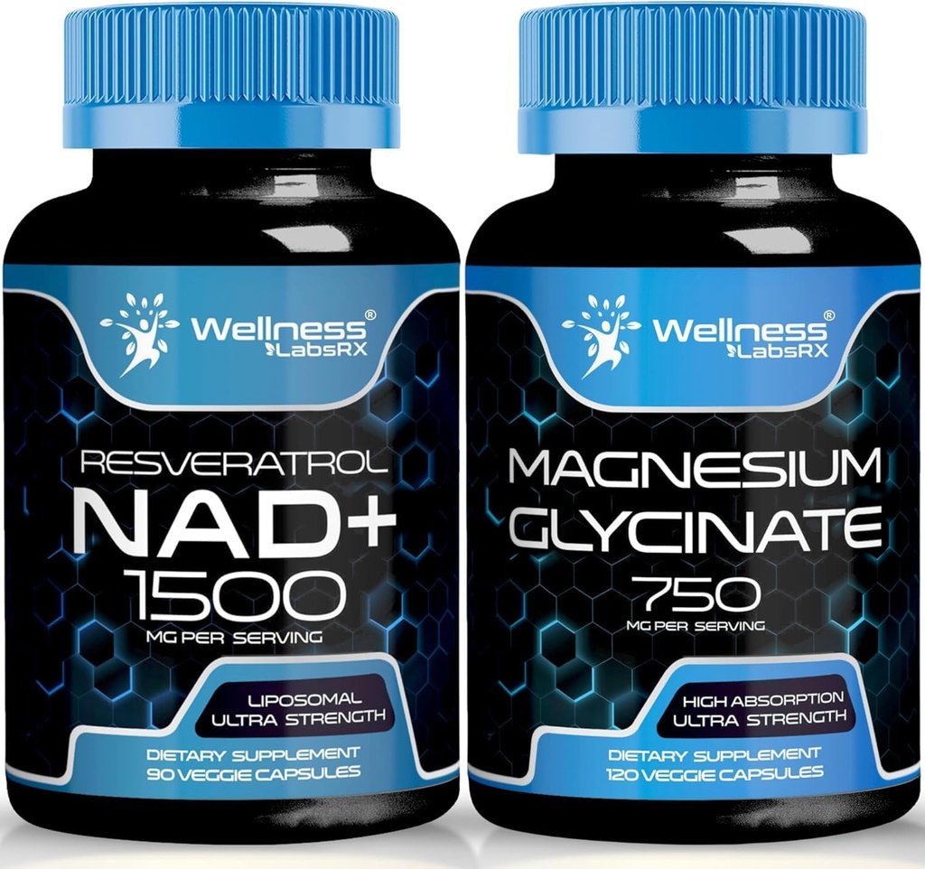 マグネシウムのGlycinateのカプセル- 750mg -マグネシウムの補足の高い吸収の補足│ NADの補足、1500mg - Liposomal NAD+ Resveratrol の補足