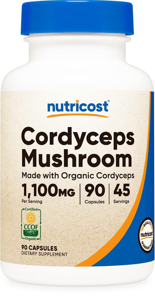 Nutricost Cordycepsのきのこのカプセル1100mg、45 Serv - CCOFは有機、ベジタリアン、グルテンフリー、カプセルごとの550mg(90カプセル)となされる証明しました