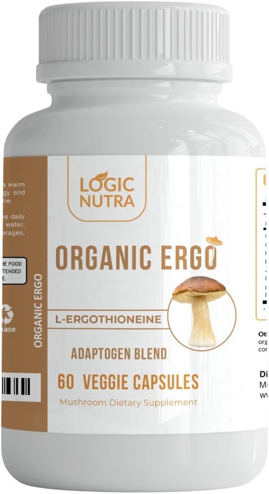 L-Ergothioneine Plus コーディプス茸、ライオンのマネ、Reishi、Astragalus、Siberian Ginseng、Ashwagandha - 60キャップの有機ブレンド