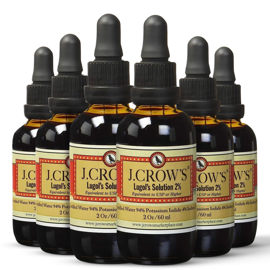 ヨウ素のJ.CROW'S® Lugolの溶液2% 2オンス(6ボトル) - プレミアムヨウ素&カリウムヨウ素液、グルテン&、アルコールフリー天然塩エキス、有効期限なし