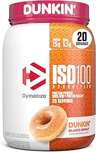 Dymatize x Dunkinの艶出しのドーナツISO100の乳白色蛋白質の粉、蛋白質、5.5g BCAAs、120 Cal。、グルテンフリー、1g脂肪、1g砂糖、2gカラブ(20のサービング)
