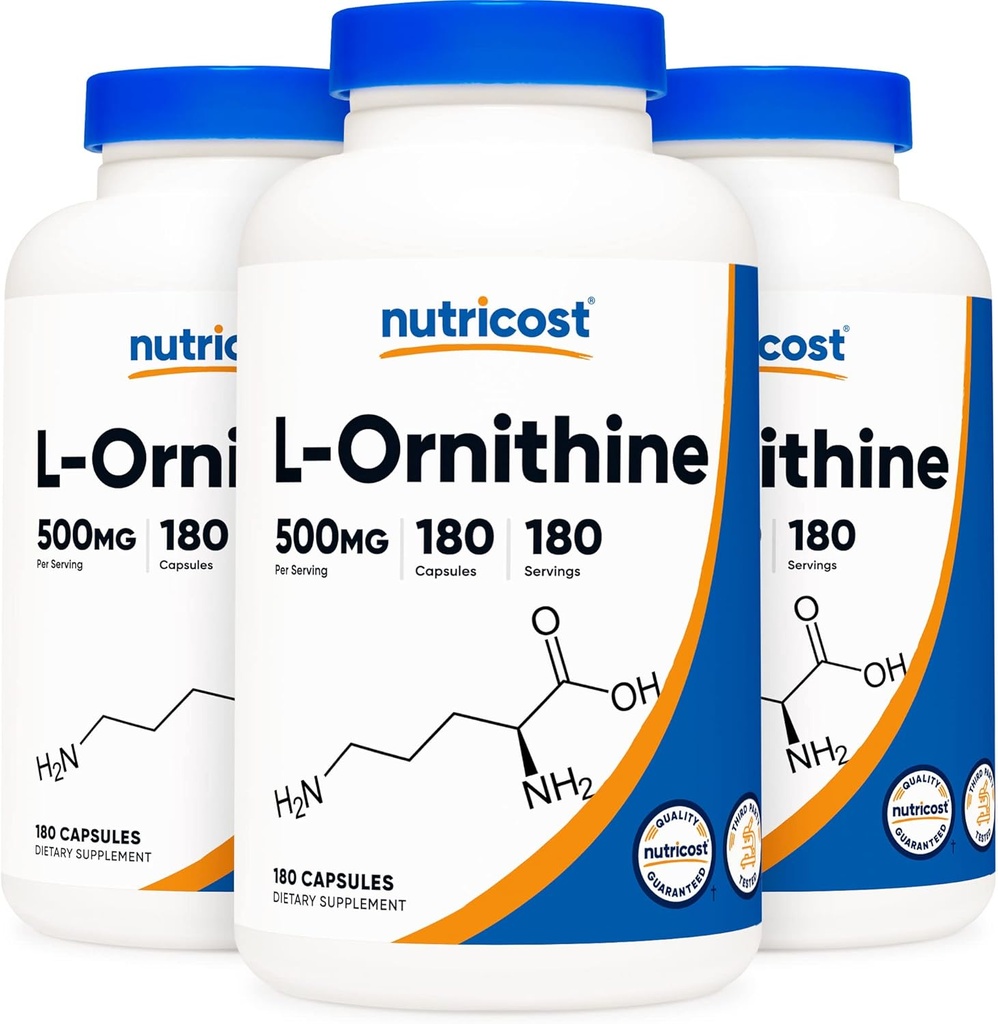 Nutricost L-Ornithine 500mg; 180カプセル(3本のびん)
