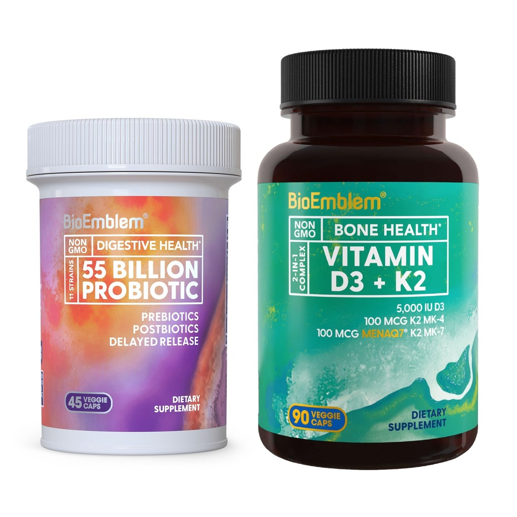 BioEmblemのビタミンD3 K2 (5000IUおよび200mcg)及び女性及び人のためのProbiotics