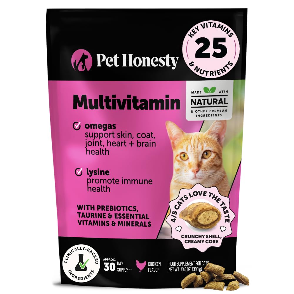 Cat Multivitamin Crunchy & Creamy Chews - Catは、健康 + 免疫、共同サポート、スキン&コート、および消化 - Omega 3s、リジン&プロバイオティクス(30日の供給)とビタミンを扱います