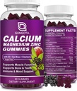 Calcium Magnesium Zinc with Vitamin D3 Supplement, Highly Absorbent Calcium Gummies with 300mg Magnesium glycinate Support Bone & Teeth, Muscle for Adults and Teens,Sugar Free, Vegan - 60 Count