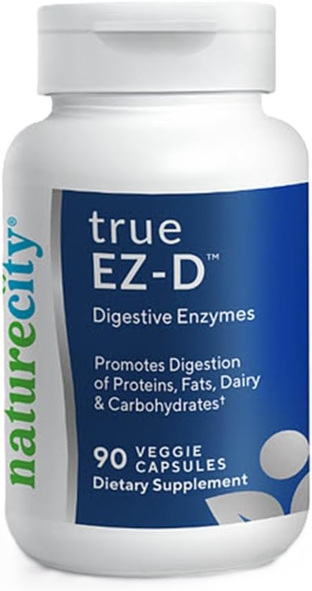 NatureCity True-EZ-D 非GMO消化酵素コンプレックスサプリメントは、男性と女性(90 Veggie Capsules)のための消化の健康とブロッキング救済のためのスーパー酵素