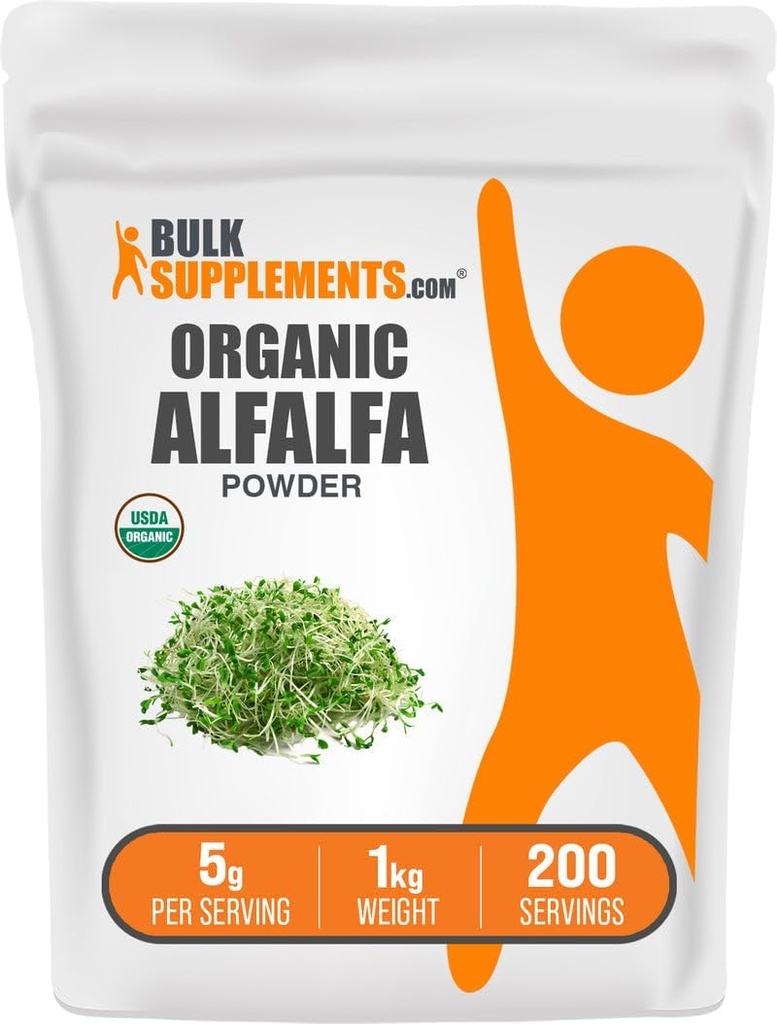 BulkSupplements.comオーガニックアルファグラスパウダー - Alfalfaサプリメント、グリーンスーパーフードパウダー - ビーガン&グルテンフリー、サービングあたり5g、1kg(2.2ポンド)(1パック)