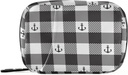 Black and White Plaid Anchor Pill Box 7 Day Pill Case Travel Pill Organizer Bag with Zipper Portable Weekly Case Compact Size for Vitamin Supplement Holder