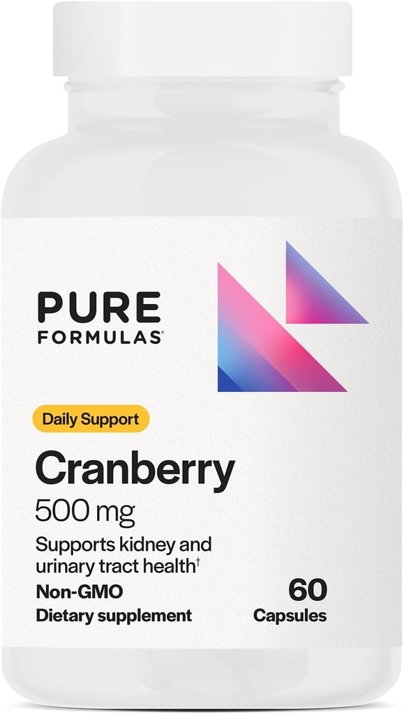 PureFormulas Cranberry 500 mg - Supports Kidney and Urinary Tract Health - Antioxidant Supplement for Immune Protection and Cellular Health - Cranberry Pills for Women & Men - Non-GMO - 60 Capsules