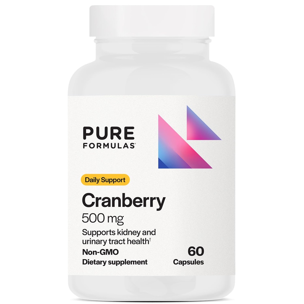 PureFormulasクランベリー500mg - キドニーと尿路の健康 - 免疫保護と細胞の健康のための抗酸化サプリメント - 女性&男性のためのクランベリーピル - 非GMO - 60カプセル