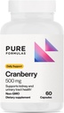 PureFormulasクランベリー500mg - キドニーと尿路の健康 - 免疫保護と細胞の健康のための抗酸化サプリメント - 女性&男性のためのクランベリーピル - 非GMO - 60カプセル