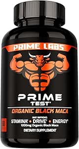 Prime Labs Organic Black Maca Root Capsules 1,200mg - Stamina, Drive, Energy, Vitality - Peruvian 20:1 Extract - for Men & Women - 60 Count