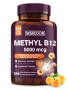ビタミンB12サブリンガル, エネルギー生産のためのメチルコバラミン5000mcg, エネルギー, ネルブ & セルサポート, ナチュラルピーチ風味, ビーガン, ゼロ砂糖, 240 高速分解錠