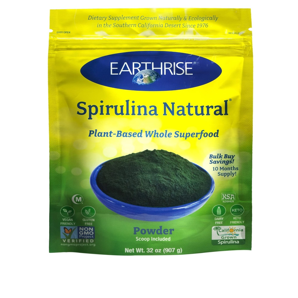 Earthrise Spirulinaナチュラルパウダー 32oz, カリフォルニアから天然プレミアムスピリナ - ビーガン, グルテンフリー, Ketoフレンドリー, ビタミン&ミネラルの高い非GMOスーパーフード. (2 LB)