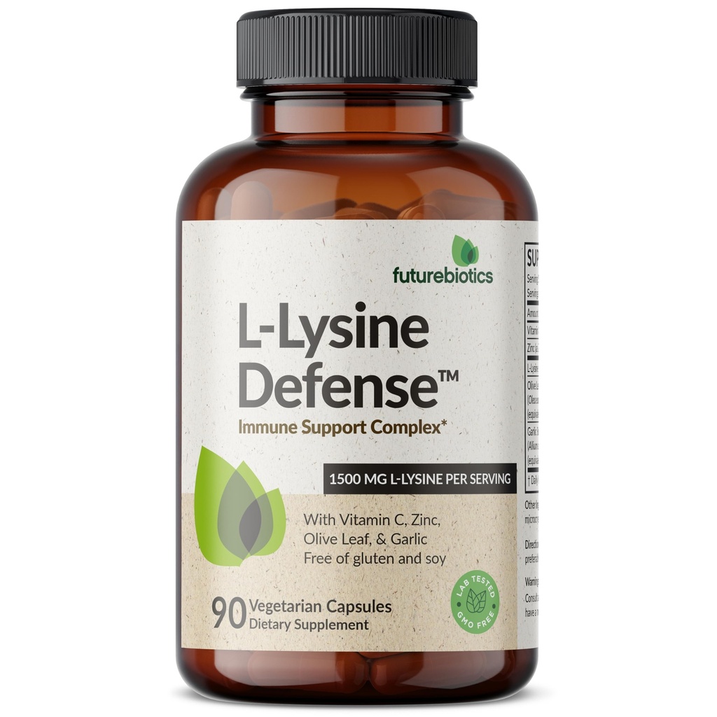 Futurebiotics L-Lysine防衛免疫サポートコンプレックス1500 MG/ビタミンC、亜鉛、オリーブリーフ&ニンニク-非GMO、90ベジタリアンカプセル