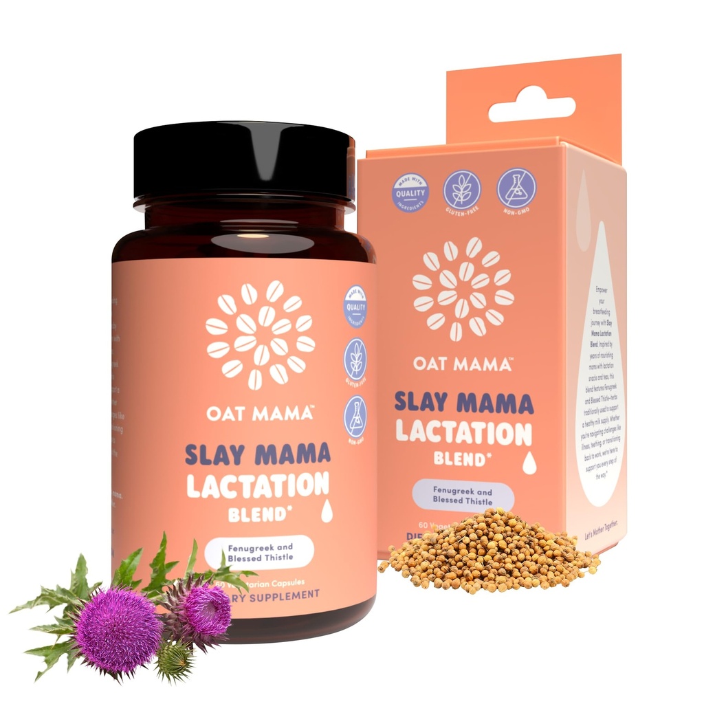 OAT MAMAオーガニック授乳サプリメント - 'Slay Mama'Blessed Thistle & Fenugreekカプセル - ハーブ授乳ブレンド、母乳育児のための産後のサポート