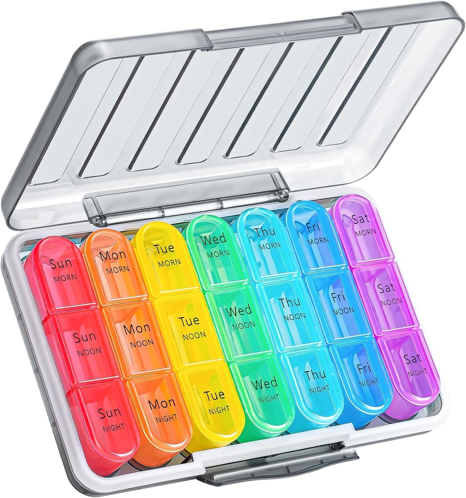 Zoksi Moisture-Proof Pillオーガナイザー3日、封印されたウィークリーピルボックス7日、大型デイリーピルボックスオーガナイザー、旅行薬オーガナイザー、21のコンパートメントを備えたポータブルピルコンテナは、Medsを保持します
