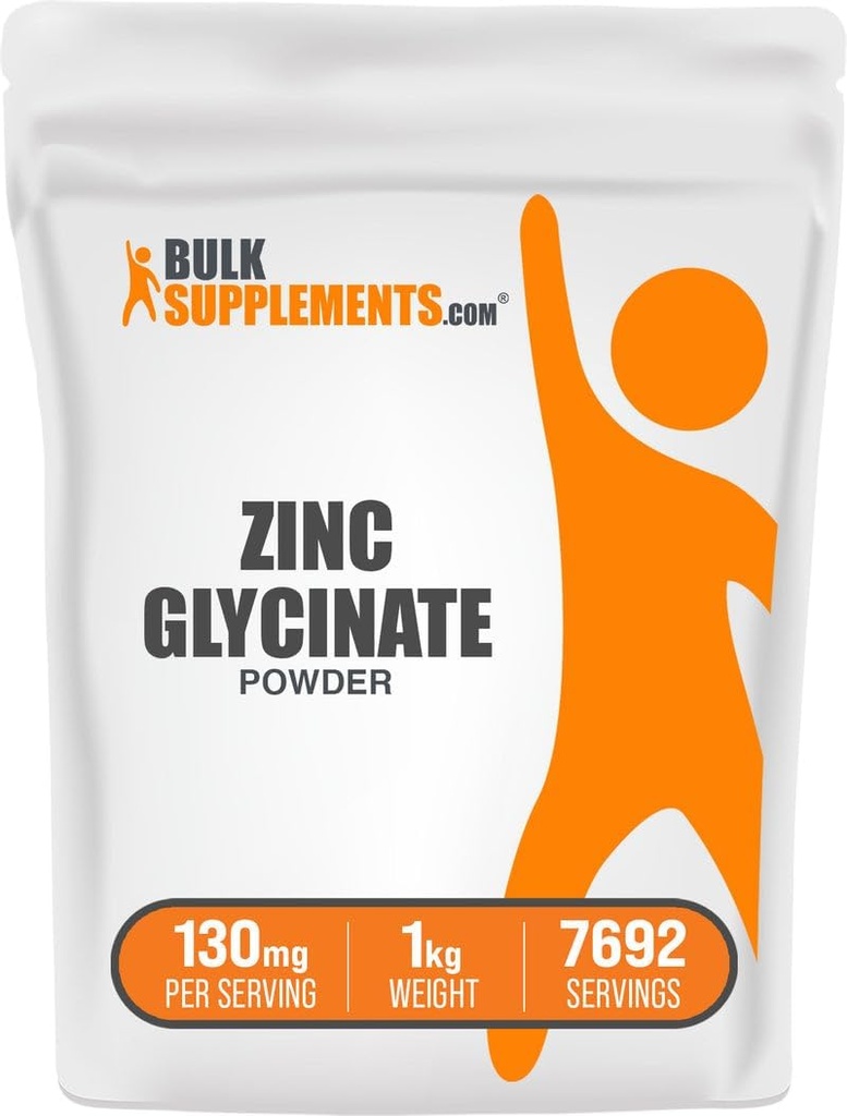 BulkSupplements.com亜鉛Glycinateパウダー - 亜鉛サプリメント、免疫サポートのためのミネラルサプリメント - グルテンフリー、サービングあたり130mg、1kg(2.2ポンド)(パッケージ1)