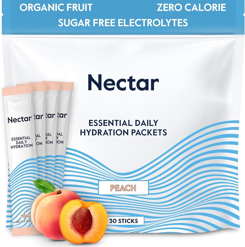 Nectar Hydration Packets - 電解質パウダーパケット - 砂糖無料&0カロリー - 有機フルーツ液体毎日のIV電解質粉末脱水救済と急速な再水(桃30パック)