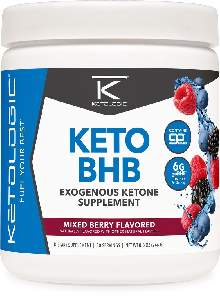 Ketologic Keto BHB (混合されたベリー味) 30 サービング - GoBHB、ベータ-Hydroxybutyrate の塩が付いているExogenous Ketoneの補足