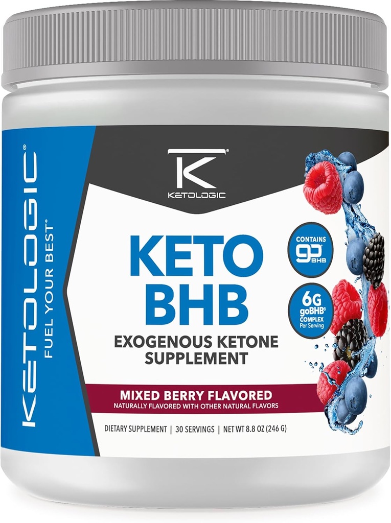Ketologic Keto BHB (混合されたベリー味) 30 サービング - GoBHB、ベータ-Hydroxybutyrate の塩が付いているExogenous Ketoneの補足