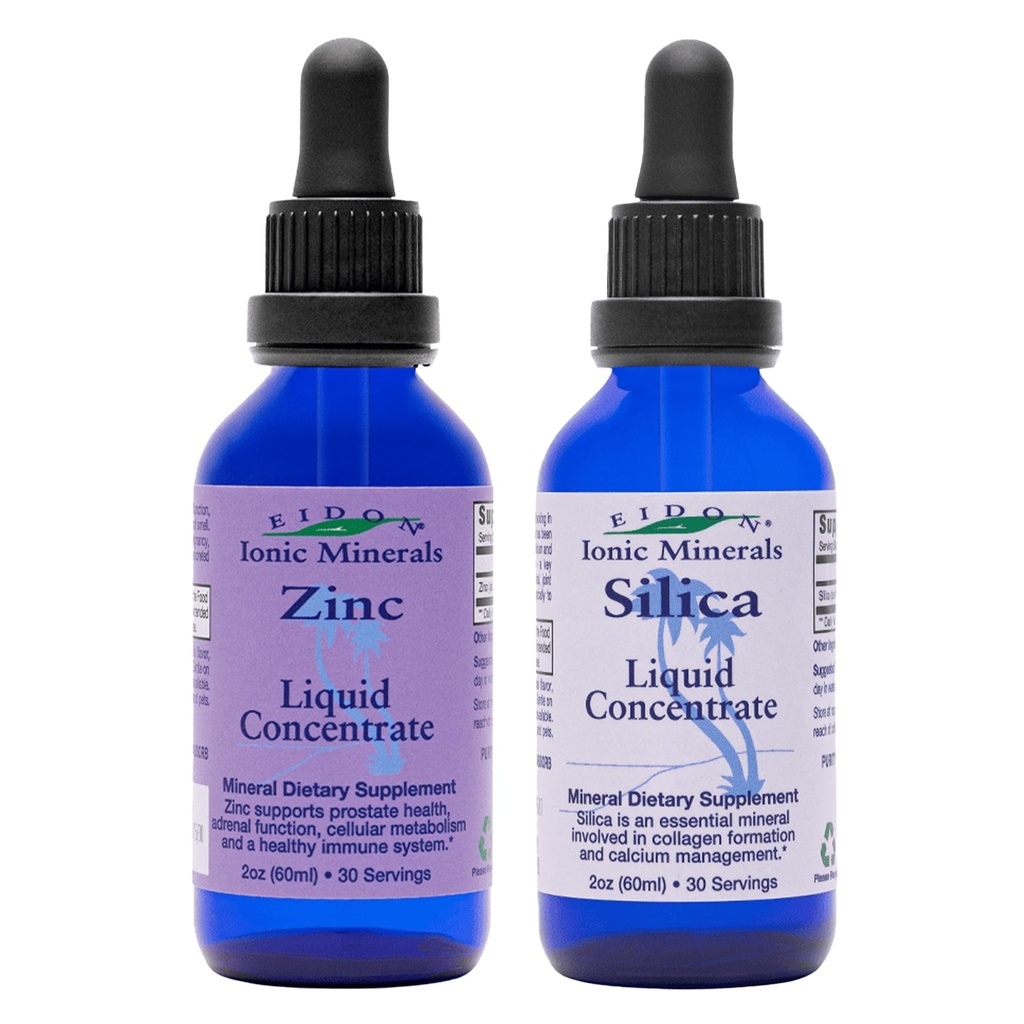 Eidonのイオン鉱物の液体のシリカ及び亜鉛低下、2つのFl Oz、免疫の健康、スキン ケア、全自然な原料、人工的な色か保存料無し