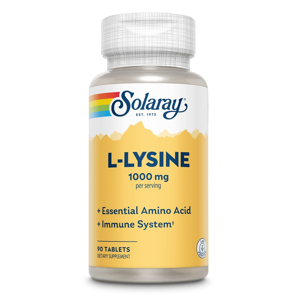 SOLARAY L Lysine - 1000mg L-Lysine、1000mgのビタミンCおよび25mgのChelated亜鉛-Lab Verified、60日の保証、30のサービング、90のタブレットが付いている自由な形態の精巣のアミノ酸-免疫サポート補足