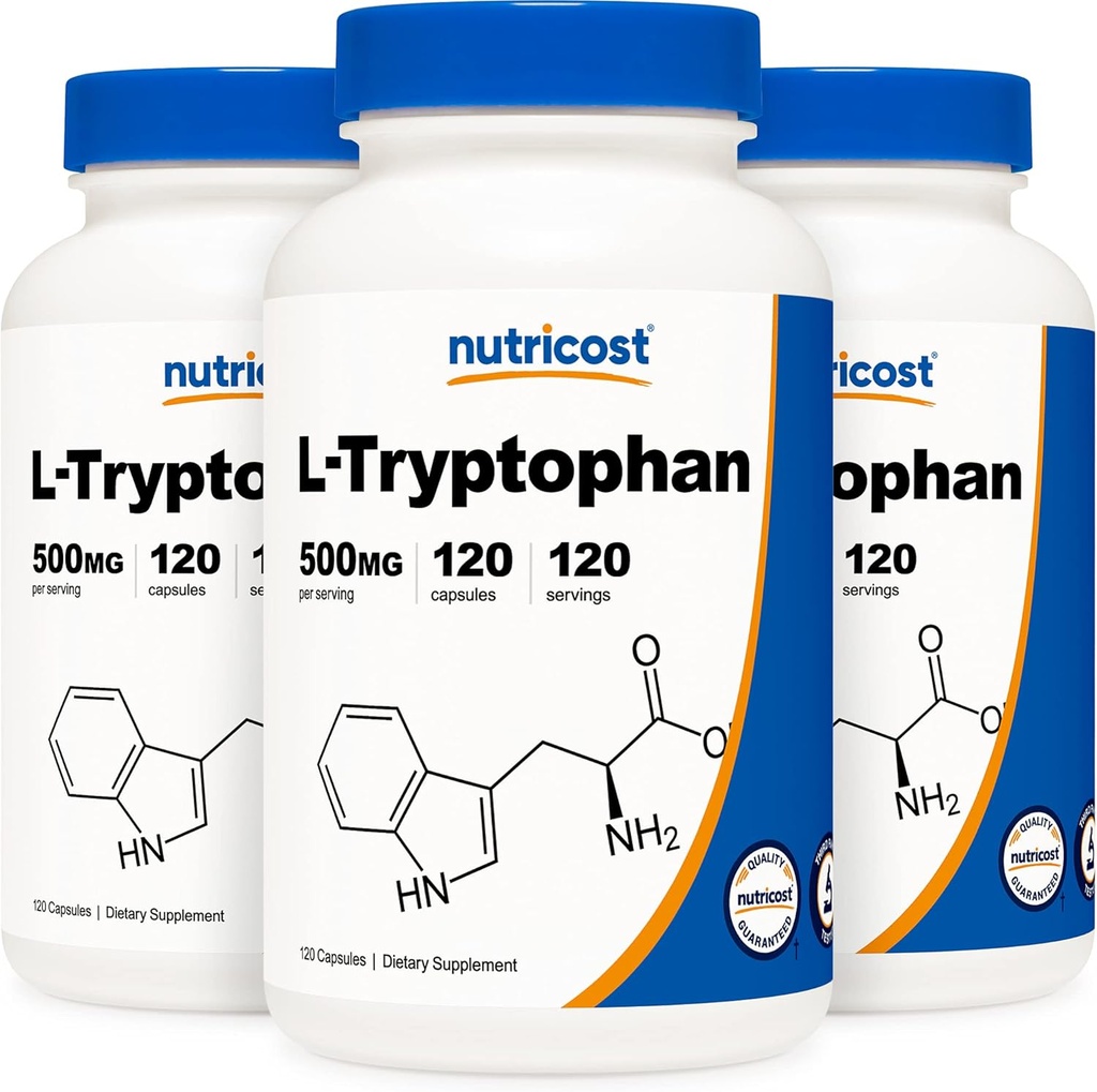 Nutricost L-Tryptophan 500mg、120カプセル(3本のびん)