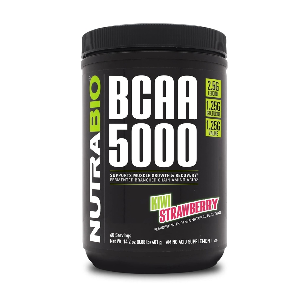 NutraBio BCAA 5000パウダー - ビーガン発酵BCAA - リーンマッスル成長をサポート, 回復, 持久力 - 60 サービング - キウイイチゴ
