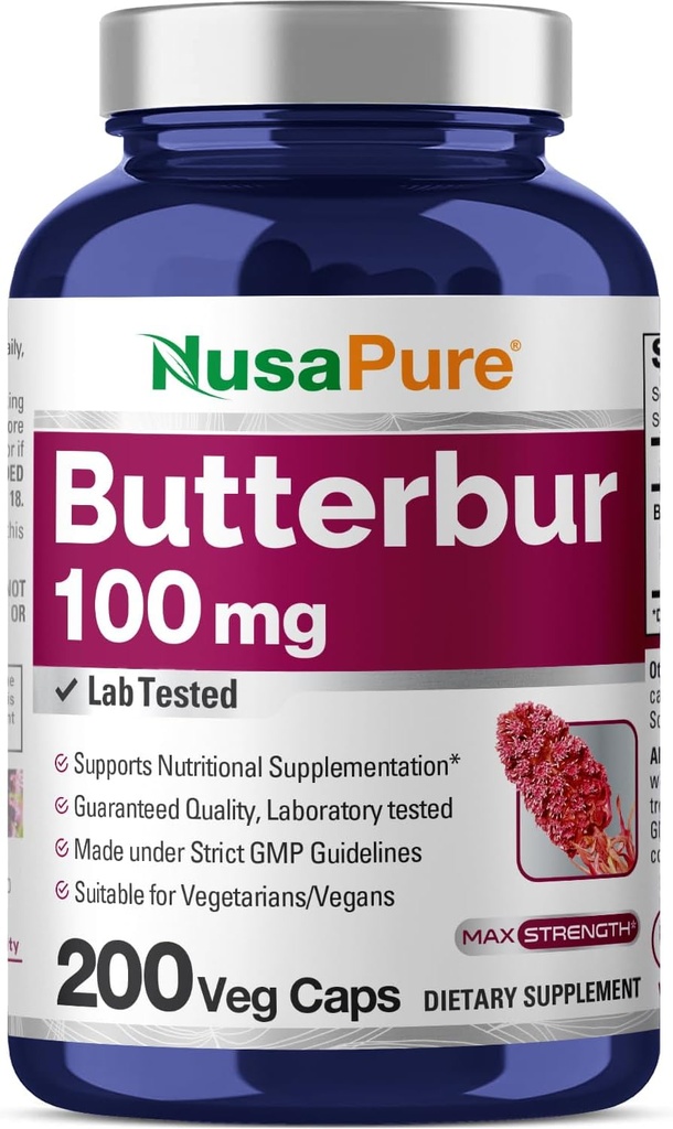 NusaPureバターバーエキス100mg/キャップ200ベジギーカプセル(非GMO、ベジタリアン、ビーガン)