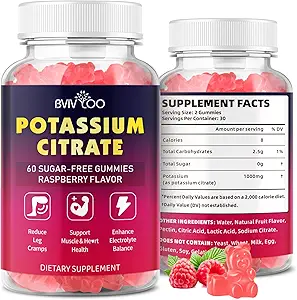 Potassium Citrate Gummies for Adults, Sugar-Free Potassium 1000mg Support Leg Cramps & Electrolyte Balance High Potency 60 Count