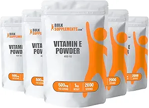 BulkSupplements.comビタミンE 400 IUパウダー - Dアルファトコフェロールとして、栄養補助食品 - グルテンフリー、給餌あたり500mg、5kg(11ポンド)(5パック)