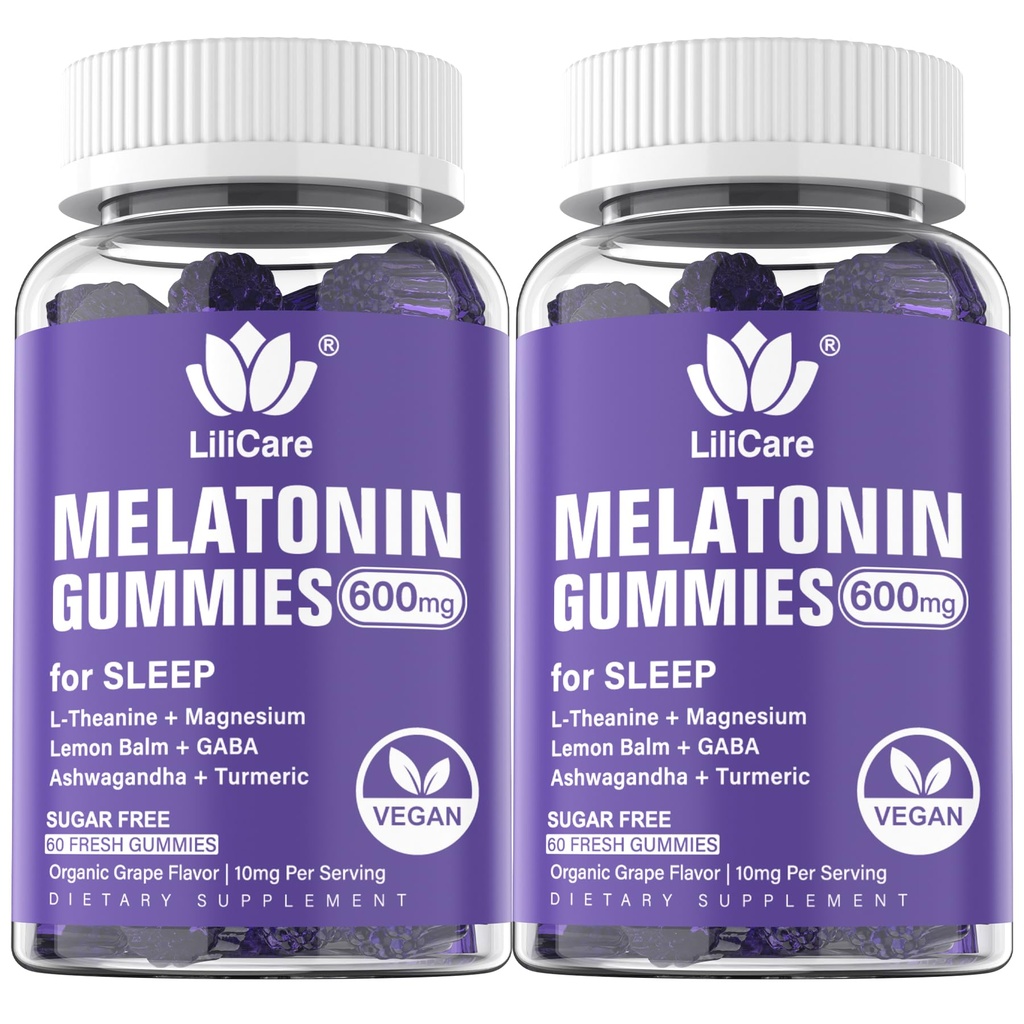 大人のためのMelatonin 20mgのガミー(2パック)L-テアニン、アシュワガンダ、マグネシウム、ターメリック、GABA、レモンバーム、ヘルシーなシラカディアン・リズム、ブドウの味をサポートするためのカモミールの余分な強さ