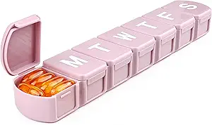MOLN HYMYの余分大きい週の丸薬のオルガナイザー 7 日、XL 1 週の丸薬ディスペンサーの箱、ビタミンの Filsh オイルおよび補足(ピンク)を握る毎日の薬のオルガナイザー