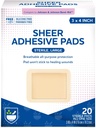 Rite Aid Sheer 粘着バンデージ with Sterile Non Stick Pad, 3" x 4" - 20 カウント | Wound Care/First Aid Supplies | 包帯包 | 皮膚包帯用テープ
