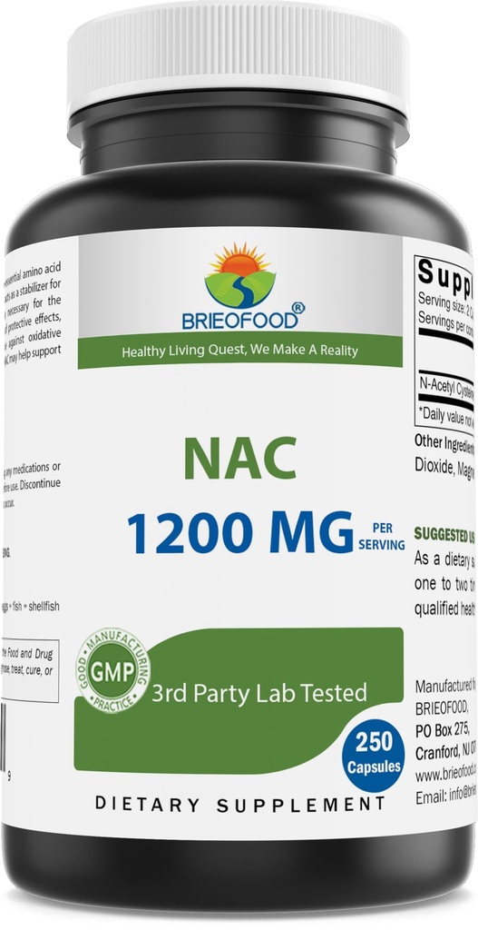 Brieofood NACの補足Nアセチル Cysteine 250のカプセルごとの1200のmg -免疫サポート補足
