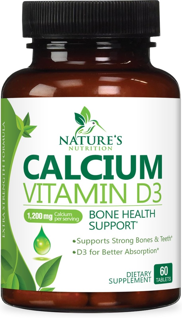 Calciumの補足1200のmg -最もよい吸収のためのビタミンD3と-サポート免疫の健康、骨及び歯-D3の性質の炭酸カルシウム+ 1600 IU -女性及び人のための米国でびん詰めにされる- 60のタブレット