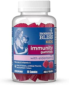Mommy's Bliss Kids Elderberry Gummies、黒のエルダーベリー、亜鉛&ビタミンC、グルテンフリー&ビーガン、年齢2年+ (60カウント)