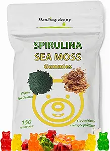 Spirulina グミies 海苔 グミies - 全体的なウェルネスのためのスーパーフードサプリメント - スピルリナ海苔グミイラクマは、青緑色のスピルリナパウダー&海苔抽出物で作られています