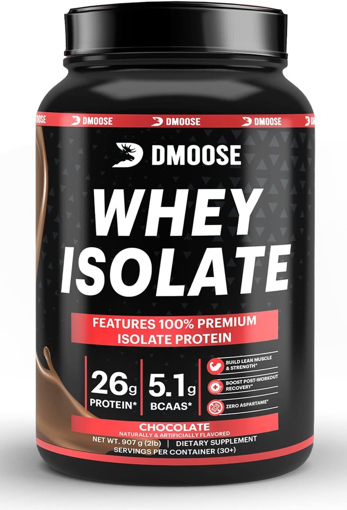 DMoose Whey Isolate Protein Powder I 26 g Protein I 5.1g BCAAS I Gluten Free I Helps 維持 筋肉 質量 & 減少 回復 時間 I チョコレート & バニラ I 30 サービング