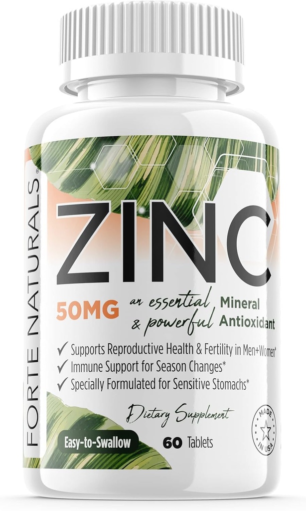 亜鉛50mg、(60錠)、敏感な胃、免疫サポート、皮膚&髪、ビーガン亜鉛サプリメント、米国で作られた非GMO
