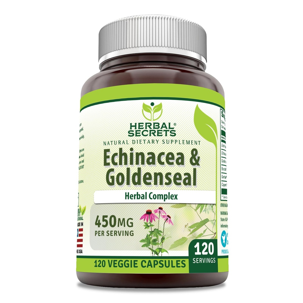 ハーブシークレット エキナセア & ゴールデンシール ルート サプリメント | サービングあたりの450 Mg | Veggie Capsules | Non-GMO | グルテンフリー | アメリカ製 (120 カウント)