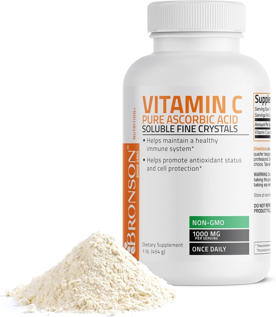 BronsonのビタミンCの粉の純粋なアスコルビン酸の溶性の良い非GMOの水晶–健全な免疫システムおよび細胞の保護を促進します-強力な酸化防止剤- 1ポンド(16オンス)