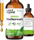 Wild & Organic Motherwort Tincture - Good Mood, Calmness, Overall Support - Supplements for Women with Motherwort Herb - Vegan, Sugar & Alcohol-Free Extract Drops - 4 fl oz