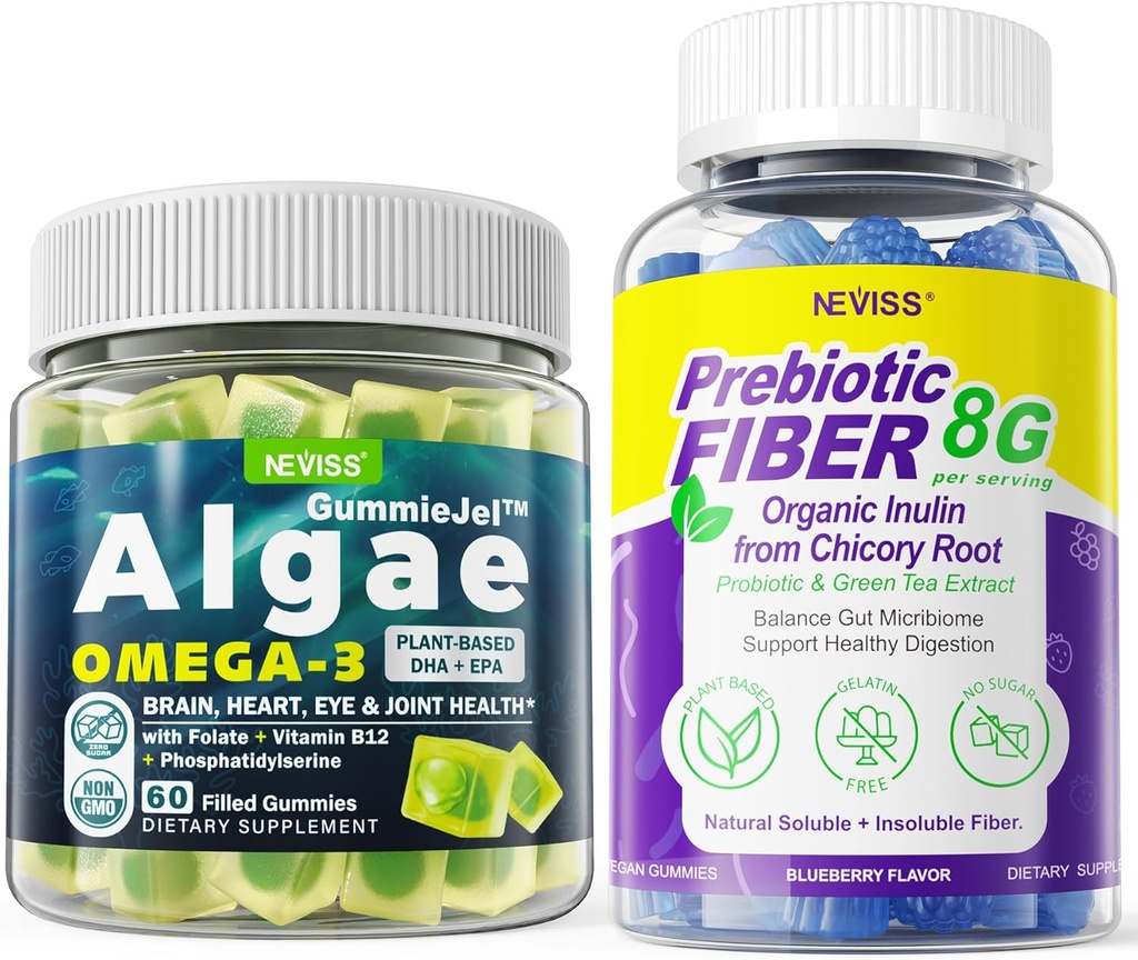 ビーガンオメガ3グミー1000mg + 大人8gのためのプレバイオティックファイバーグミー