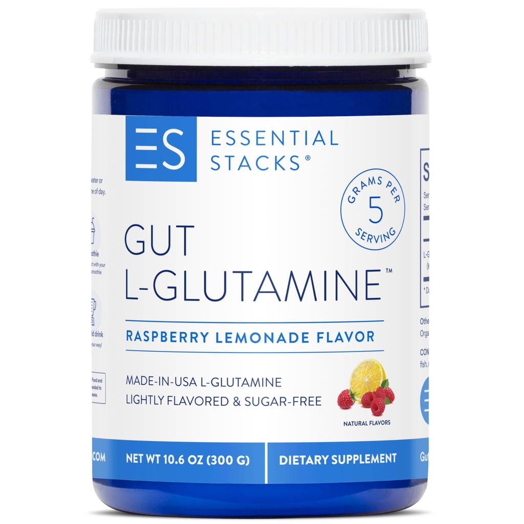 エッセンシャルスタックGot L-グルタミンパウダー - 米国で独占的に製造 - Gut健康のための純粋なLグルタミンパウダー(50サービング、ラズベリーレモネード)