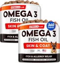 STRELLALAB Omega 3 for Dogs - (360Ct) フィッシュオイルトリート - アレルギー&イッチリリーフスキン&コートサプリメント - 乾燥肌、アンチシェイディング&ホットスポットトリートメント - ペットサーモンオイルチュー - チキンフレーバー