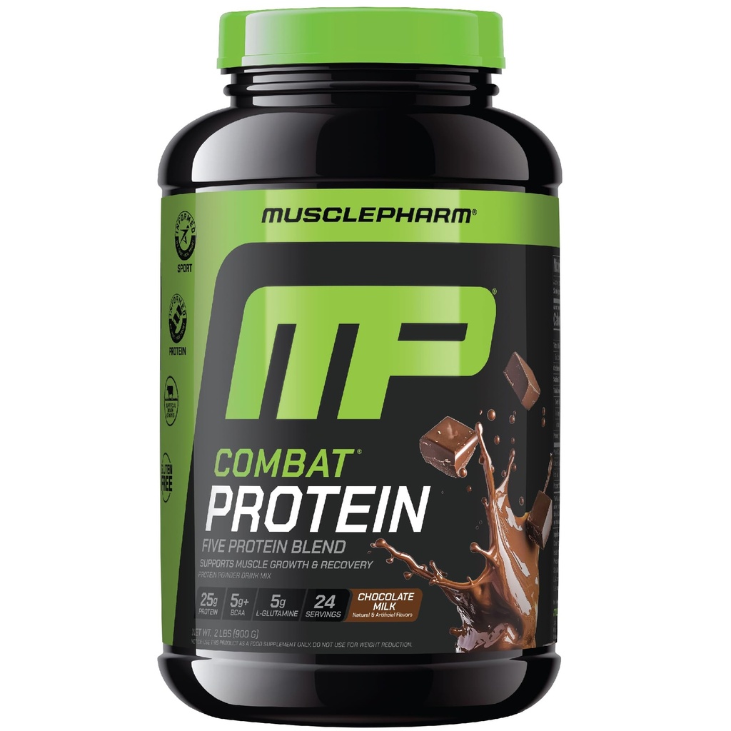 MusclePharmのコンバットの蛋白質の粉、チョコレート ミルクの味、生産的なワークアウトのための燃料筋肉、5つの蛋白質の源はWheyの蛋白質の隔離剤及び卵のアルブミン、グルテンフリーの2のlb、24のサービングを含んでいました