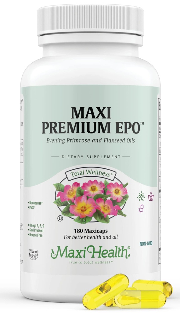Maxi-Health Evening Primrose と Flax Seeds オイル Softgels - ビーガンオメガ 3 6 9 サプリメント 健康な肌、髪、関節 - Kosher 認定、有機イブニング Primrose オイル Softgels、180 カウント